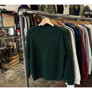 Vintage 90s Structure Cable Knit Sweater Men S Green Ramie Cotton Heavy Chunky